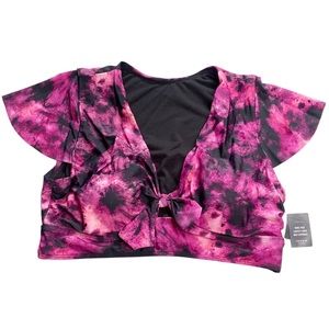 torrid Pink and Black Tie-Front Swim Top